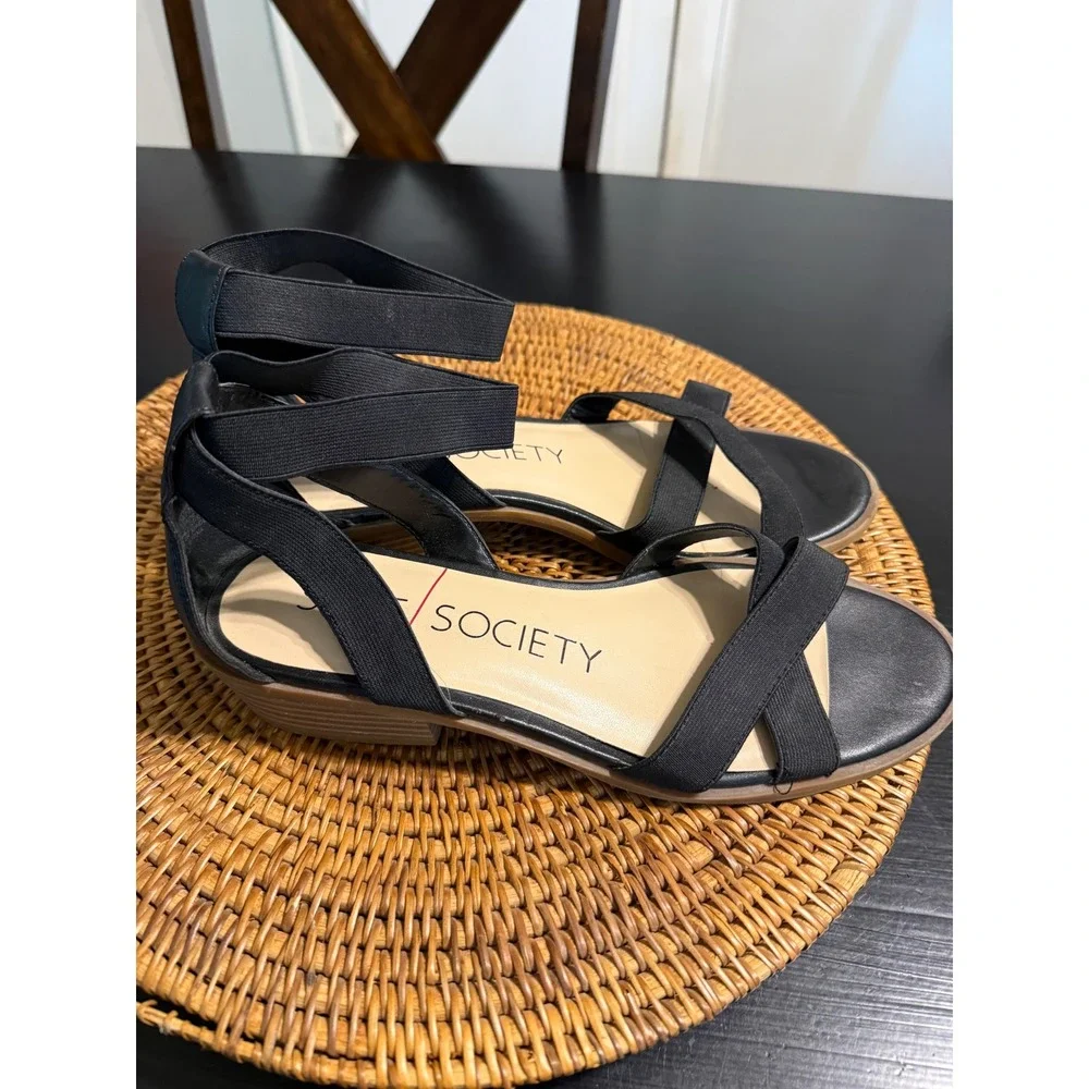 Sole Society Womens Black Elastic Ankle Strap Low Block Heel Sandals Size 10M